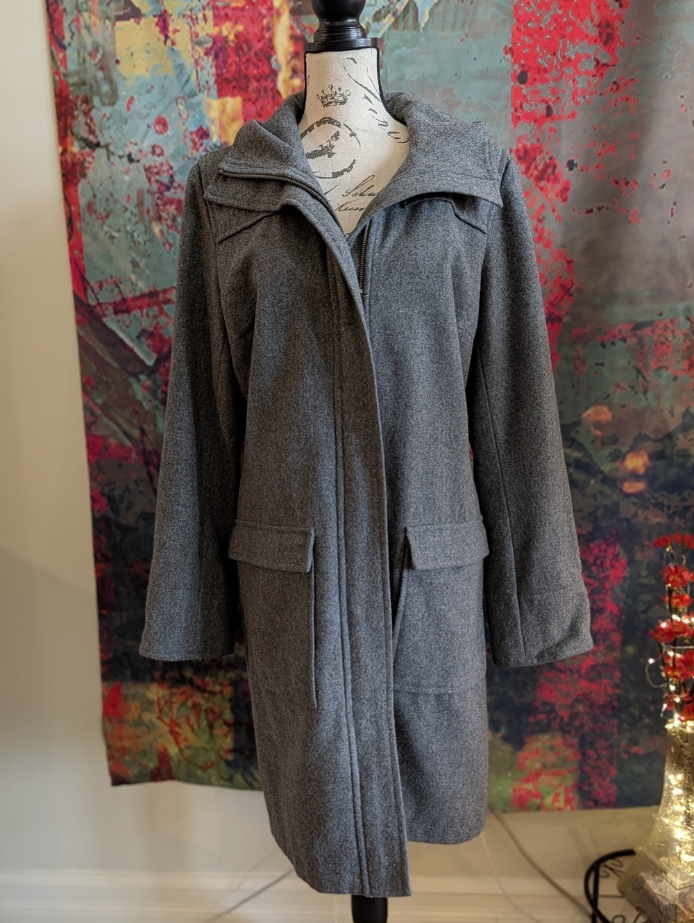 H&M Gray Hooded Wool-Blend Trench Coat